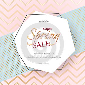Poster Spring Sale Elegant golden specks zigzag pink background Luxury card poster for advertising sale promotions discounts