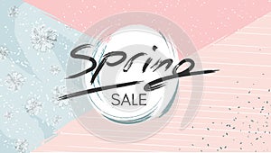 Poster Spring Sale Lettering Elegant modern floral pattern on a grunge background Poster Memphis style card for beauty sale ads