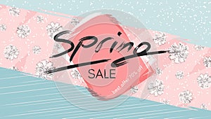 Poster Spring Sale Lettering Elegant modern floral pattern on a grunge background Poster Memphis style card for beauty sale ads