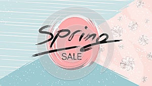 Poster Spring Sale Lettering Elegant modern floral pattern on a grunge background Poster Memphis style card for beauty sale ads