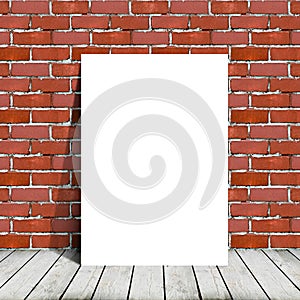 Poster standing next to a brick wall