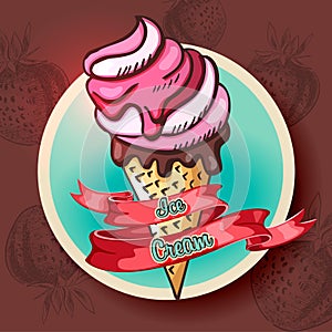 Poster with strawberry ice cream cone
