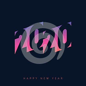 Poster template for 2020. Invitation to the new year party with neon gradient. Cover of calendar with orginal inscription 20 20