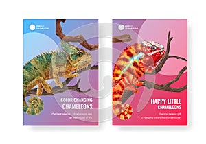 Poster template with chameleon lizard concept,watercolor style