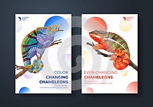 Poster template with chameleon lizard concept,watercolor style