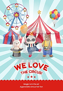 Poster template with circus funfair concept,watercolor style