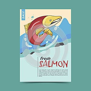 POSTER TEMPLATE DESIGN FRESH SALMON FISH ILLUSTRATION