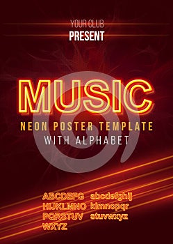 Poster Template with Glowing Neon Alphabet.