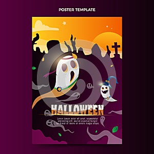 Poster Template of Halloween with many Ghost at the Graveyard