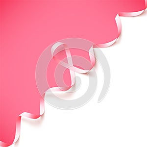 Poster template with realistic pink ribbon. Symbol of national breast canser awareness month in october. Vector.