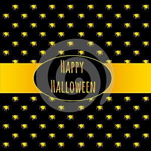 Poster on theme of Halloween holiday party or greeting card with silhouettes of spiders crawling in yellow on a black