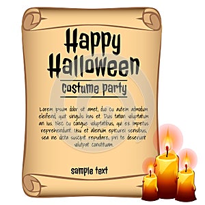 Poster on theme of the Halloween holiday. Sketch with space for text on old paper sheet. Vector illustration.