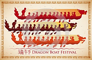 Poster of Traditional Race of Dragon Boat Festival, Vector Illustration