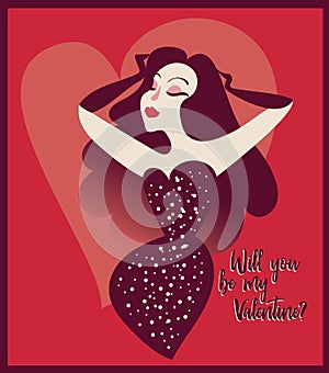 Poster for valentine`s day with glamour lady