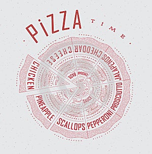 Poster various pizza time red