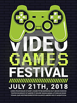 Poster of video game festival. Cyber sport concept with gamepad picture