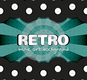 Poster of vinyl player record. Retro music plastic discs background. Vintage disks template banner. Vector