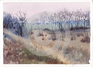 Poster of wall art landscape watercolor painting clip art for background.