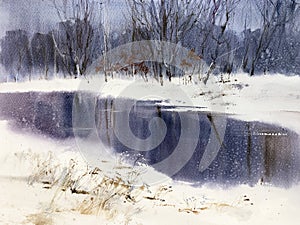 Poster of wall art landscape watercolor painting clip art for background. You can use like luxury invitation card with