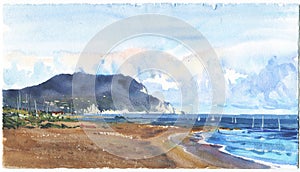 Poster of wall art landscape watercolor painting clip art for background. You can use like luxury invitation card with