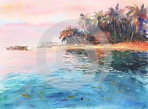 Poster of wall art landscape watercolor painting clip art for background. You can use like luxury invitation card with