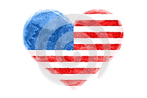 Poster of watercolor heart shape United State America flag