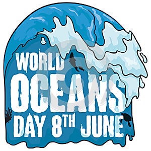 Poster with Watery Design for World Oceans Day Celebration, Vector Illustration