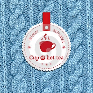 Poster for a winter activity. Cup of hot tea as a winter pleasure.