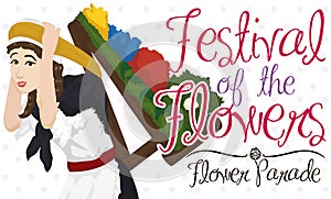 Póster una mujer contabilidad tradicional flor ilustraciones 