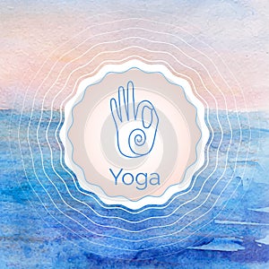 Poster for yoga class with a watercolor landscape.