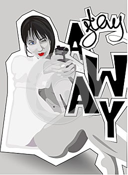 Poster with a youg woman holding a gun.