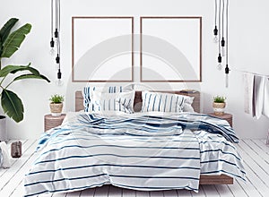 Posters mock-up in new Scandinavian boho bedroom