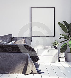 Posters mock-up in new Scandinavian boho bedroom