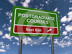 Postgraduate courses traffic sign on blue sky