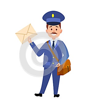 Postman Delivering Letter Isolated Cartoon Vector