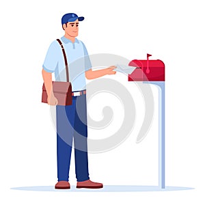 Postman delivering mail semi flat RGB color vector illustration