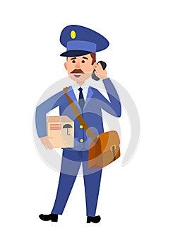 Postman Delivering Parcel Isolated Cartoon Vector