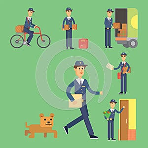 Postman delivery man character vector courier occupation carrier cute male package transportation.