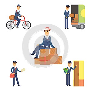 Postman delivery man character vector courier occupation carrier cute male package transportation.