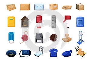 Postman icons set cartoon vector. Send carrier