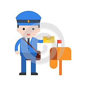 Postman and post box, Set Profession character of people in unif