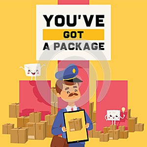 Postman vector mailman delivers mails in postbox or mailbox and post people character carries mailed letters in