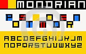 Postmodern decorative alphabet, mondrian style font. Vector