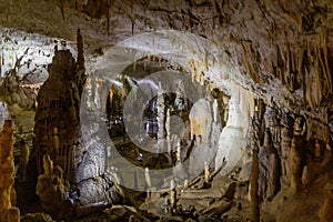 POSTOJNA, SLOVENIA - MAY 17, 2019: Rock formations of Postojna cave, Sloven