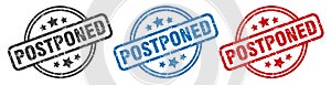 postponed stamp. postponed round isolated sign.