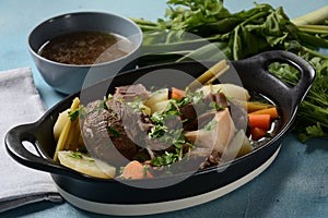 Pot-au-feu, traditional french stew. Stewed beef and potatoes.