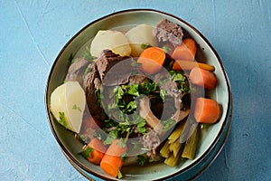 Pot-au-feu, traditional french stew. Stewed beef and potatoes.