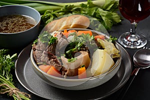 Pot-au-feu, traditional french stew. Stewed beef and potatoes.