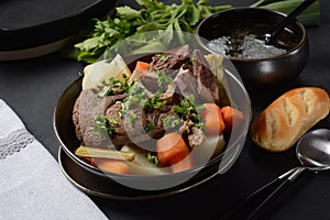 Pot-au-feu, traditional french stew. Stewed beef and potatoes.