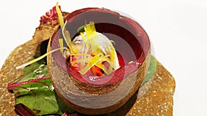 A pot from beetroot and herring. Snack